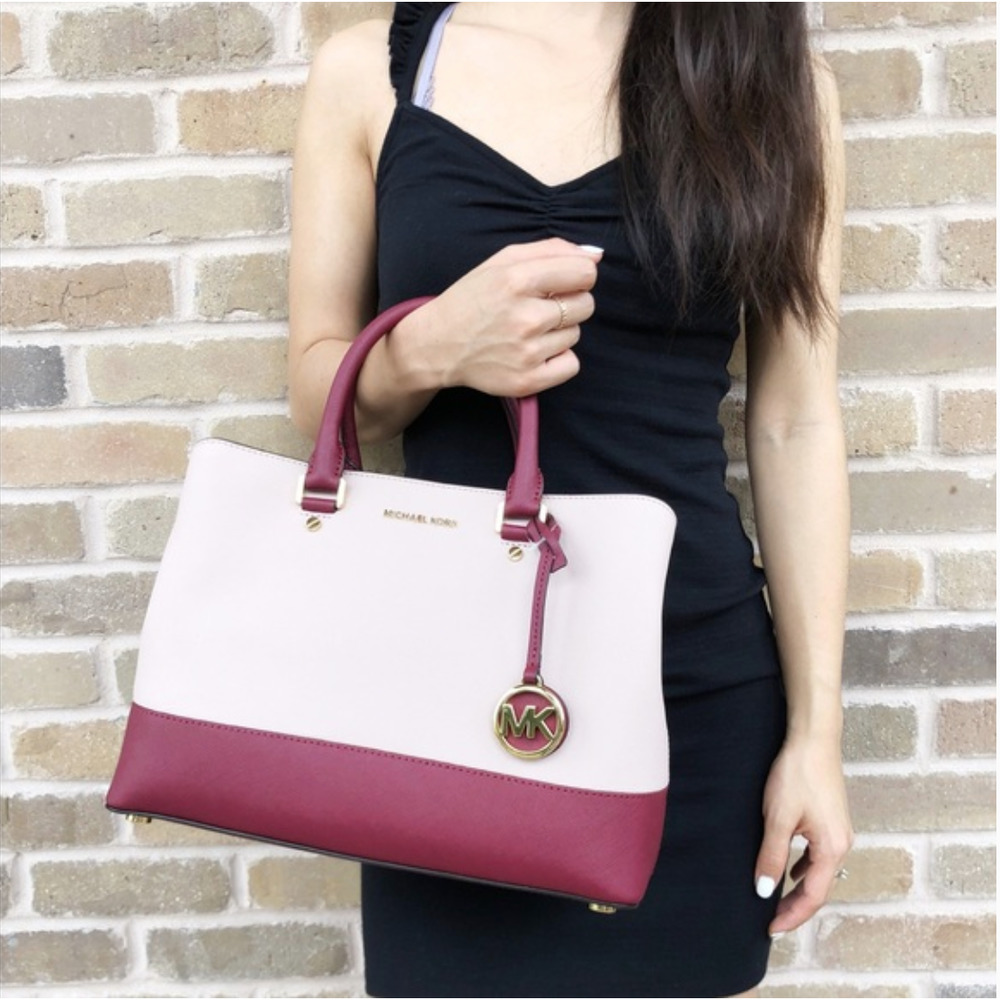 Michael Kors Savannah Leather Satchel Pink & Berry